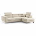 Canape d'angle 3 places avec meridienne droite en cuir synthetique PU blanc casse 280 x 165 x 85 cm