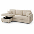 Canape d'angle 3 places avec meridienne coffre en velours cotele beige 240 x 150 x 85 cm