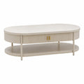 Table basse ovale avec rangement 120 x 60 x 45 cm en MDF blanc