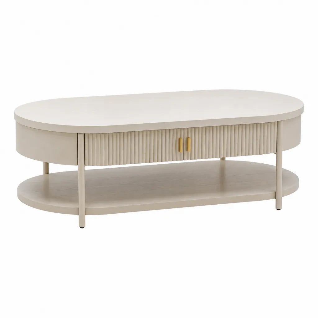 Table basse ovale avec rangement 120 x 60 x 45 cm en MDF blanc