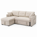 Canape d'angle convertible 3 places en velours polyester beige 230 x 145 x 85 cm