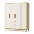 Armoire penderie rectangulaire 4 portes 3 tiroirs 180 x 55 x 200 cm en panneaux de particules melamines blanc et chene clair