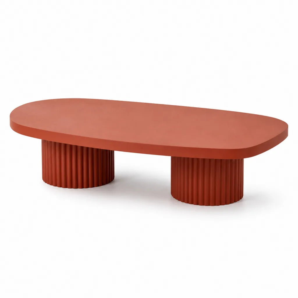 Table basse ovale 120 x 60 x 35 cm en MDF laque terracotta