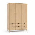 Armoire de chambre 3 portes 6 tiroirs en panneaux de particules decor chene naturel 120 x 52 x 190 cm