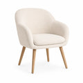 Fauteuil cabriolet a accoudoirs en polyester bouclette ecru pieds en bois massif 72 x 75 x 82 cm