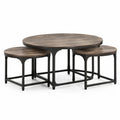 Tables basses gigognes rondes lot de 3 en MDF decor chene brun et acier noir 80 x H50 cm 60 x H45 cm 40 x H40 cm